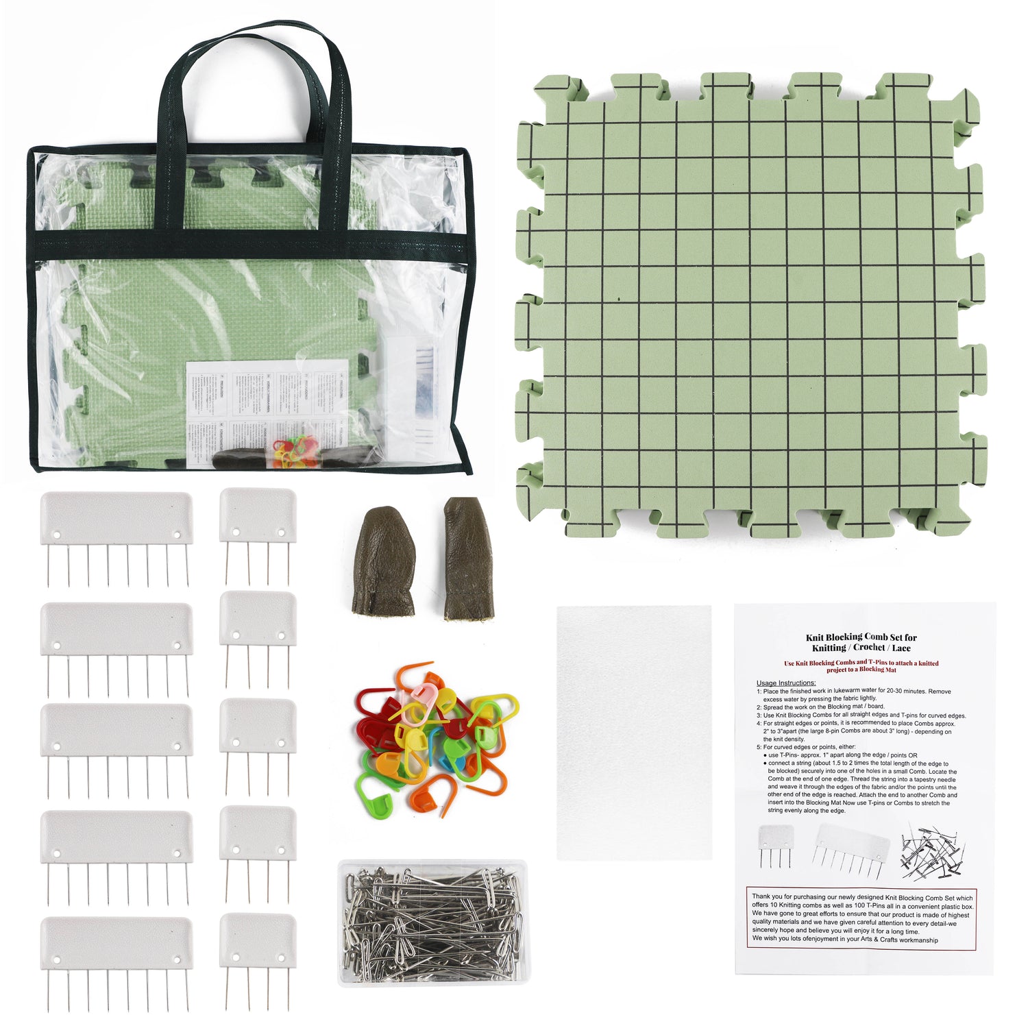 Pack de 3 tableros de bloqueo encajables para ganchillo con peines y pines en T